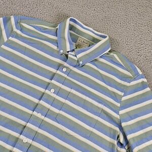 L.L.Bean Shirt Mens Large Blue Stripe Short Sleeve Button Down Pocket Casual